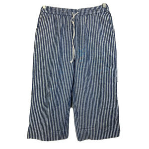 Beach‎ Lunch Lounge Pants Womens Sz M Blue White Striped Linen Crop Drawstring